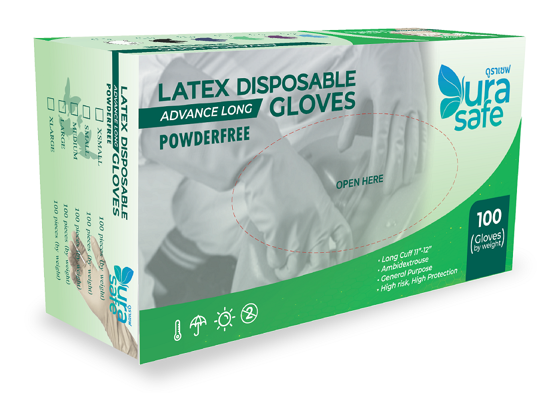 [ยกลัง 10 กล่อง] LPF300 ถุงมือยางธรรมชาติ ไม่มีแป้ง สีขาวนวล ยาว 12 นิ้ว หนา 5 มิล หนัก 7.5 กรัม แบรนด์ ดูราเซฟ แอดวานซ์