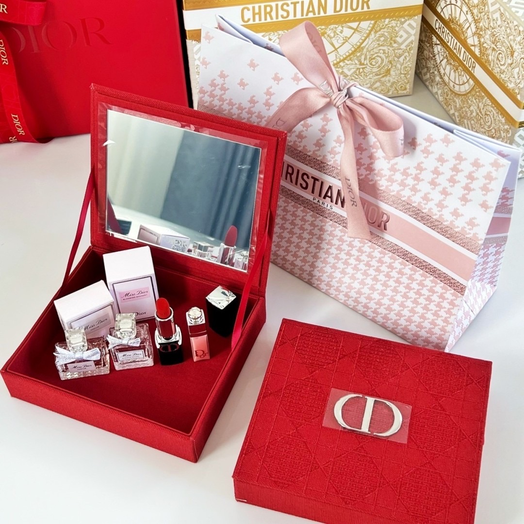 Dior Perfume & Lips Miniature Set With Case & Limited Bag ( 5 Items )