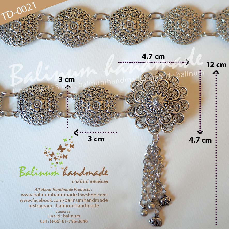 Thai Traditional Silver Belt Chain Vintage Bohemian Antique เข็มขัดเงิน สไตล์วินเทจโบฮีเมียนแอนทีค สวมใส่ง่าย จะใส่แมทซ์กับผ้าซิ่น ผ้าไทย ชุดเมือง ชุดล้านนา หรือกับกระโปรง และกางเกงยีนส์ ก็ดูเก๋และเท่ห์ดีค่ะ เงิน (Silver)