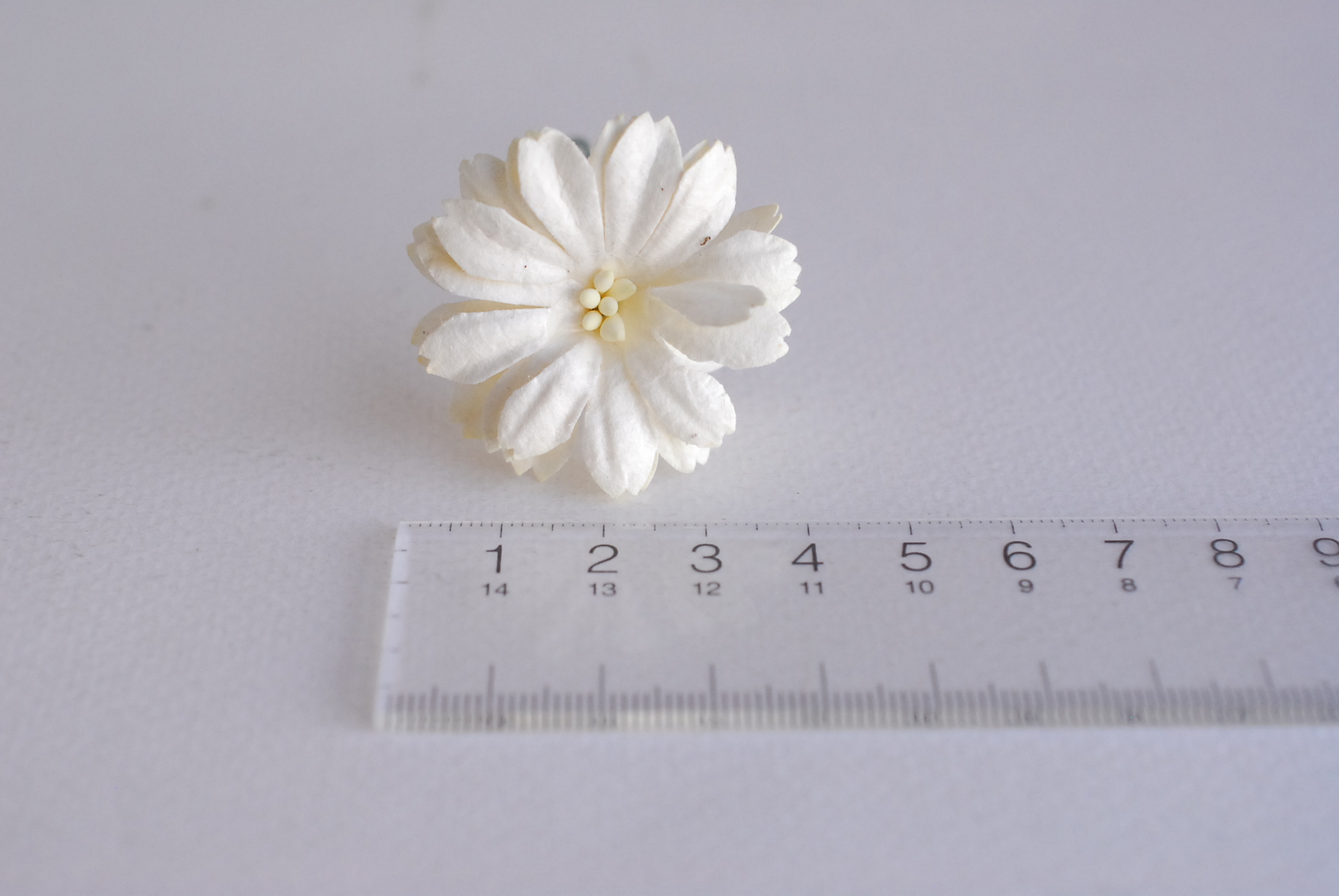 ดอกไม้กระดาษสา ดอกไม้ประดิษฐ์จากกระดาษสา ดอกเดซี่ ดอกไม้กระดาษสาขายส่ง ดอกไม้ประดิษฐ์ ดอกไม้ทำข้อมือเพื่อนเจ้าสาว ดอก daisy ขนาด 3.5 cm. จำนวน 25 ดอก สีครีม Paper Flower, 25 Daisy Flowers, ivory color, size 4.5 cm., ivory cream pollen.