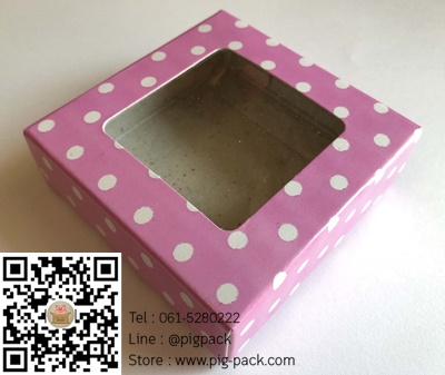 กล่องกระดาษสีชมพูลายจุดสีขาวโชว์สินค้า 2.5x8x8 cm. 50 ชิ้น : 004488