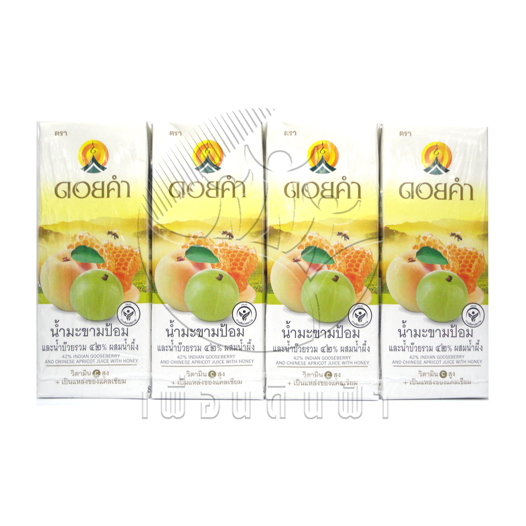 E54 ดอยคำ น้ำมะขามป้อมและน้ำบ๊วยรวม ๔๒% ผสมน้ำผึ้ง 200ml. (แพ็ค4กล่อง) "เจ"