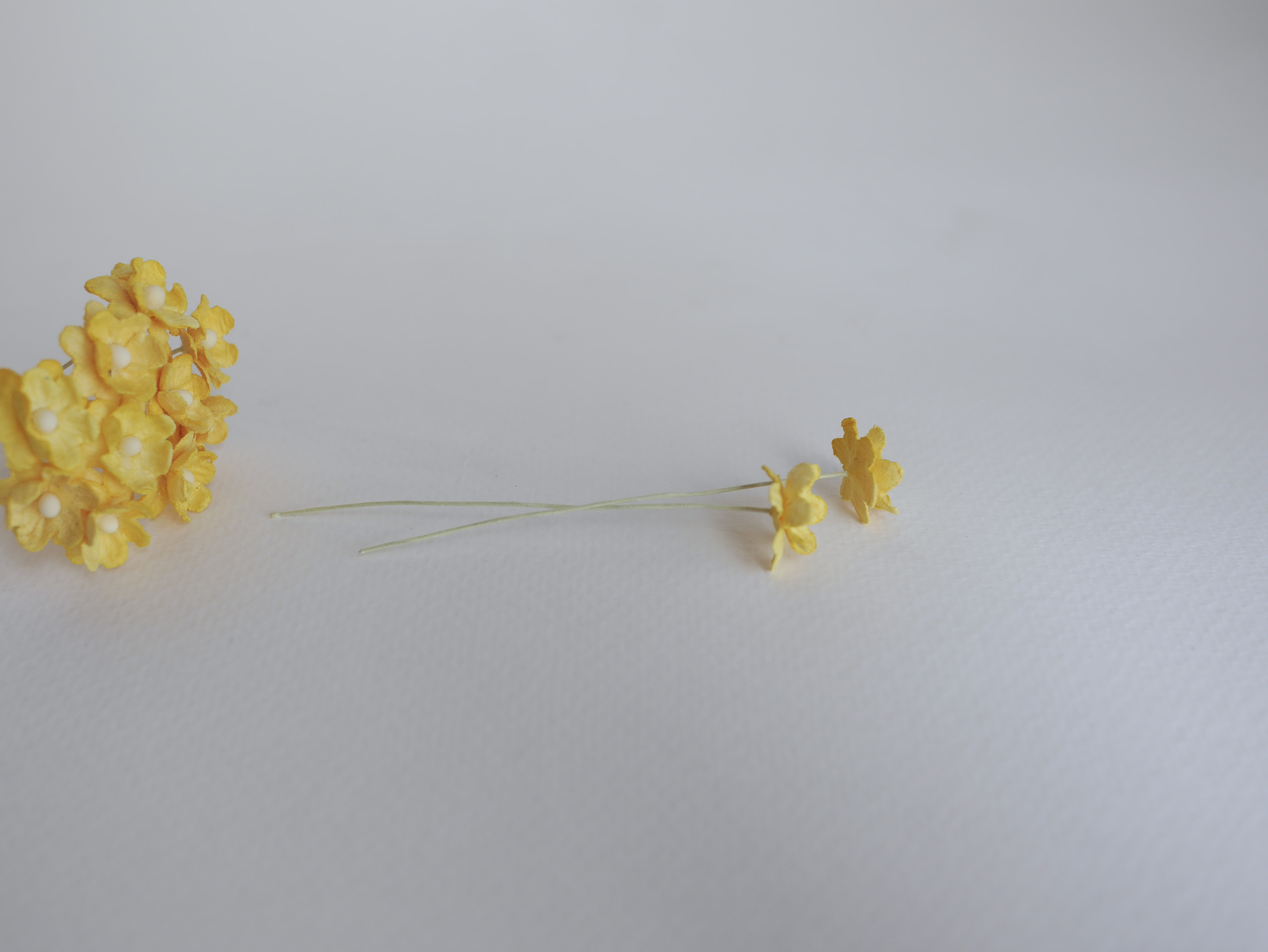 ดอกไม้กระดาษสา ดอกซากุระกระดาษขนาดเล็ก ดอกไม้กระดาษสาราคาส่ง ดอกไม้กระดาษสำหรับตกแต่งของชำร่วย งานแต่งงาน ทำช่อดอกไม้ติดอกเจ้าบ่าว ข้อมือดอกไม้เจ้าสาว ขนาด 1.5 cm. 50 ดอก สีเหลือง Paper flowers supplies: DIY wedding tools Small Cherry blossom (Sakura) 50