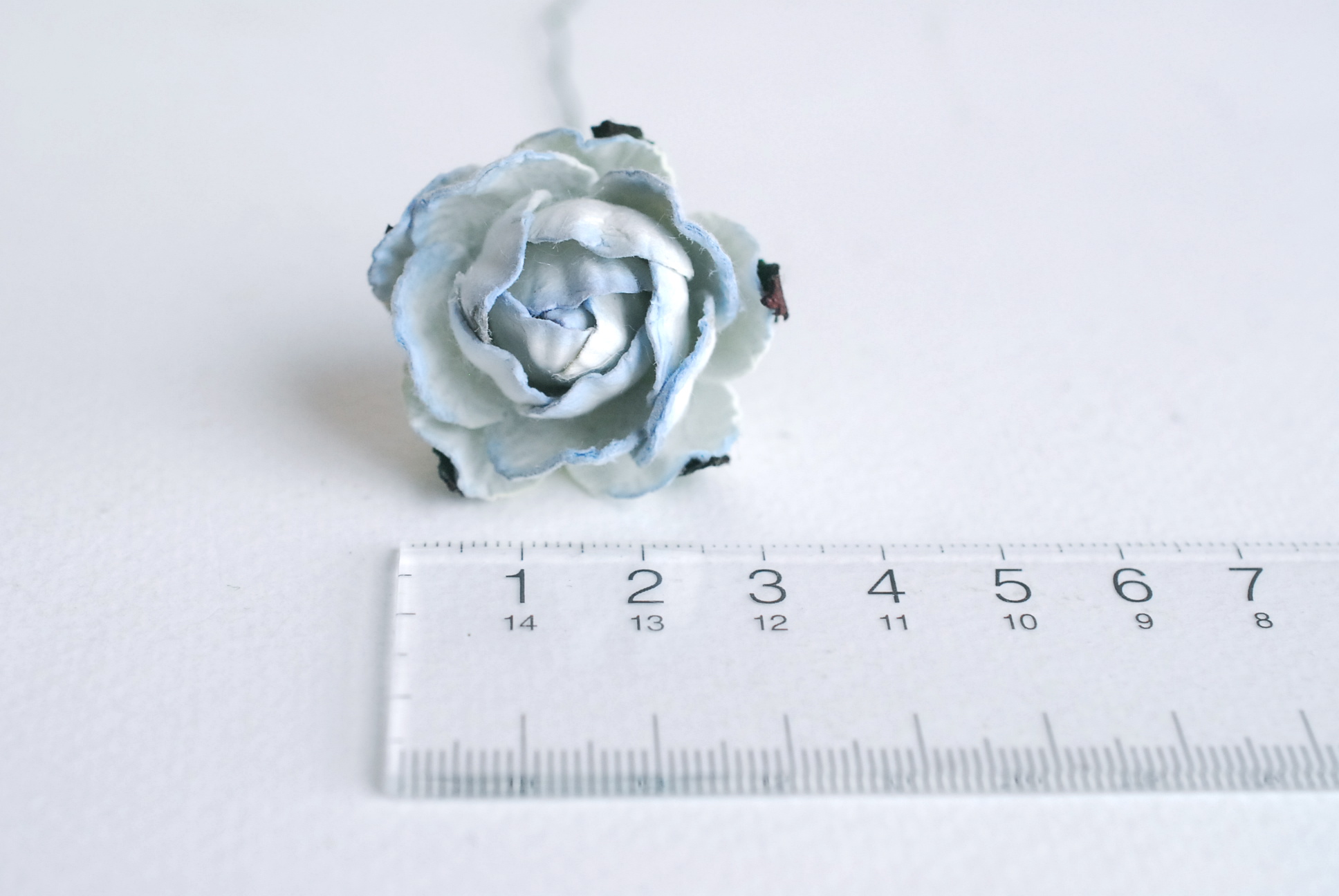 ดอกไม้กระดาษสา ดอกไม้กระดาษราคาส่ง ดอกกุหลาบจิ๋ว ดอกุหลาบทำข้อมือเพื่อนเจ้าสาว สำหรับตกแต่งของชำร่วย งานแต่งงาน ดอกกุหลาบกลม peony ขนาด 3.5 cm. จำนวน 25 ดอก, สีฟ้าปัดสีขาว