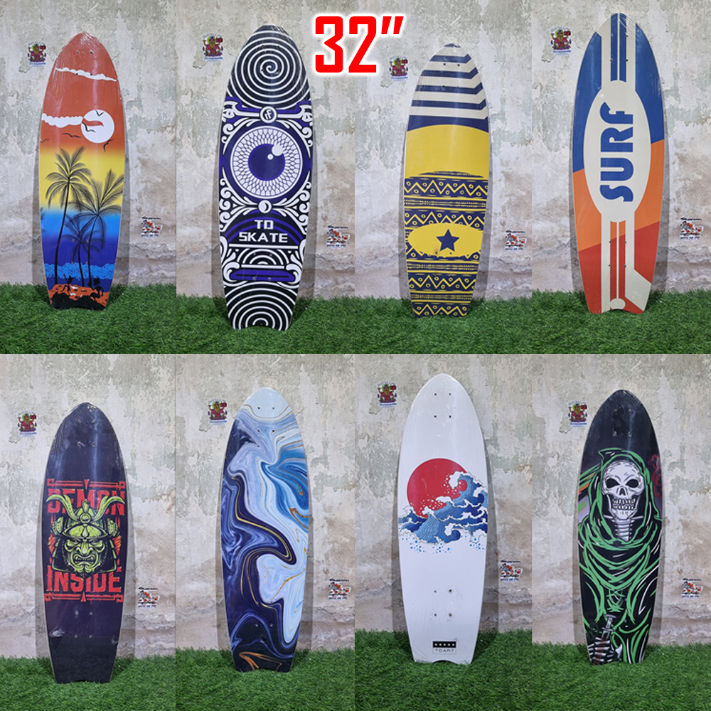 [0301][พร้อมส่ง]บอร์ดไม้สเก็ตบอร์ด Surf skate deck ขนาด 32"x10" ลายสวยงาม พร้อมติดกระดาษทรายแล้ว