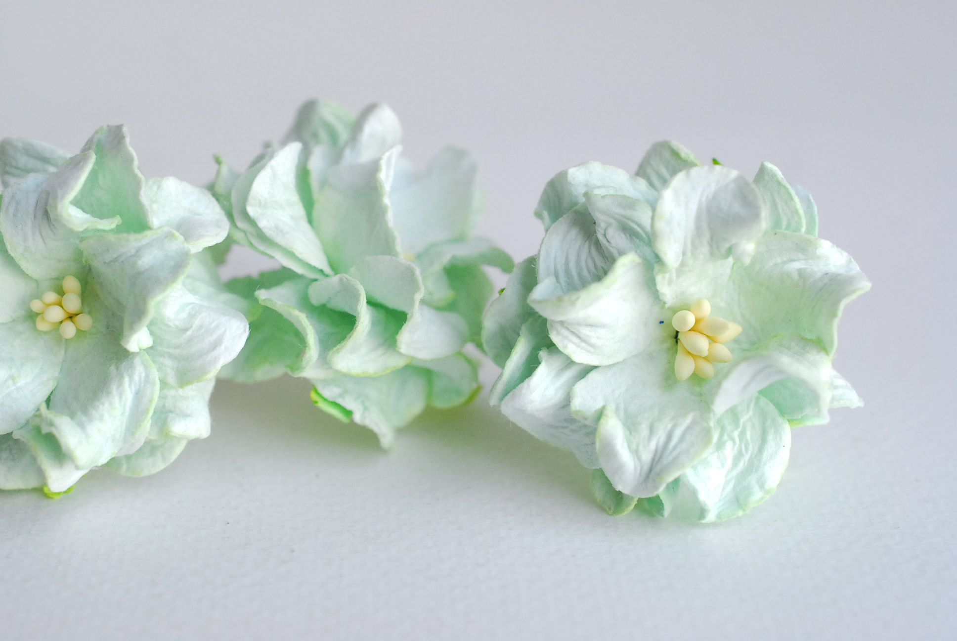 ดอกไม้กระดาษสา ราคาส่ง, ดอกการเดนเนียกระดาษสา ดอกไม้ประดิษฐ์ ตกแต่งงานแต่งงาน ประดิษฐ์ข้อมือเพื่อนเจ้าสาว ขนา่ด 3.5 cm., สำหรับของชำร่วย, งานแต่งงาน, ดอกไม้ทำข้อมือเจ้าสาว สีเขียวมิ้น จำนวน 25 ดอก Paper flower,25 Pieces mulberry gardenia flowers supplies,