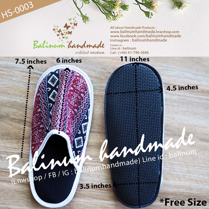 Slipper Handmade รองเท้าสลิปเปอร์ รองเท้าใส่ในบ้าน งานแฮนด์เมด เนื้อผ้าฝ้ายพิมพ์ลาย งานตัดเย็บดี เนื้อนุ่มใส่สบาย เป็น Free size ใส่ได้ทั้งผู้หญิงและผู้ชาย (เนื่องจากเป็นงานแฮนด์เมด ลายผ้าจะมีแบบมาไม่ซ้ำกันนะคะ) ดำ,แดง (Black, Red)