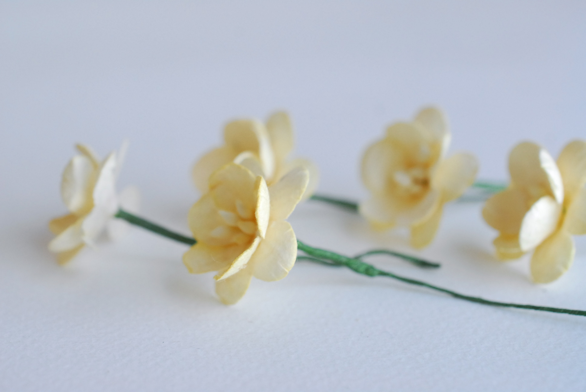 mixed ดอกไม้กระดาษสา ดอกไม้กระดาษสาราคาส่ง ดอกไม้กระดาษสำหรับตกแต่งของชำร่วย งานแต่งงาน ทำช่อดอกไม้ติดอกเจ้าบ่าว ข้อมือดอกไม้เจ้าสาว ขนาด2.5 cm. 50 ดอก สีครีมและสีเหลือง Paper flowers supplies: DIY wedding tools Cherry blossom (Sakura) 50 pcs. size 2.5 cm