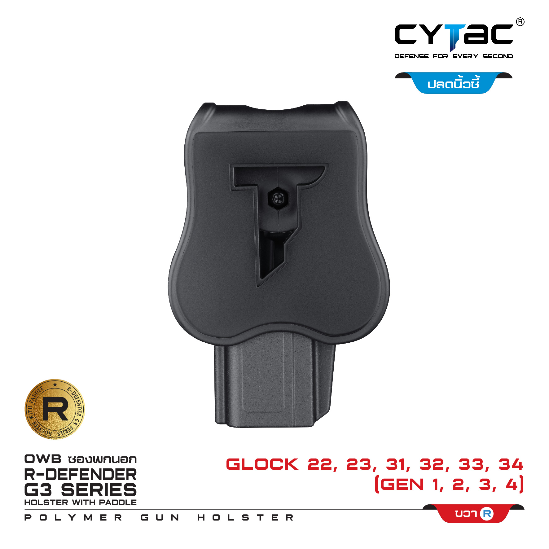 CYTAC ซองพกนอก ปลดล็อคนิ้วชี้ รุ่น GLOCK 22,23,31,33,34 (K0500)