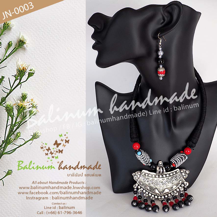 Bohemian Necklace เซตสร้อยคอ+ต่างหู สไตล์โบฮีเมี่ยน สวมใส่ง่าย เงิน (Silver)