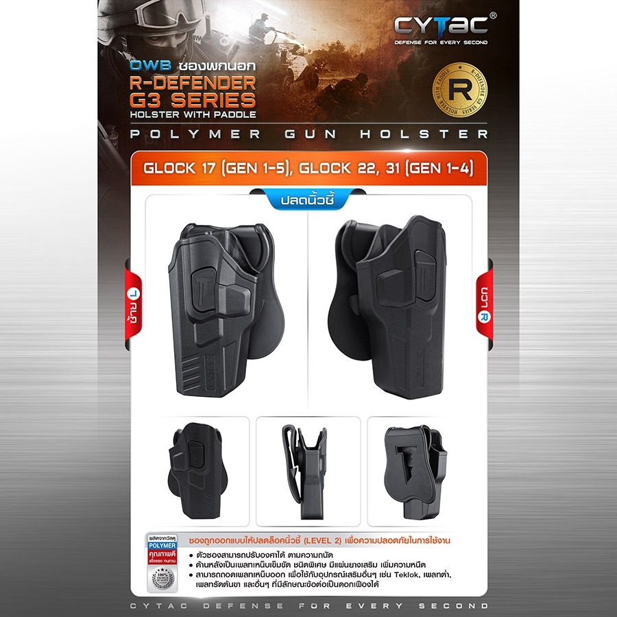 CYTAC ซองพกนอก ปลดล็อคนิ้วชี้ รุ่น GLOCK 17,22,31 (K0500)
