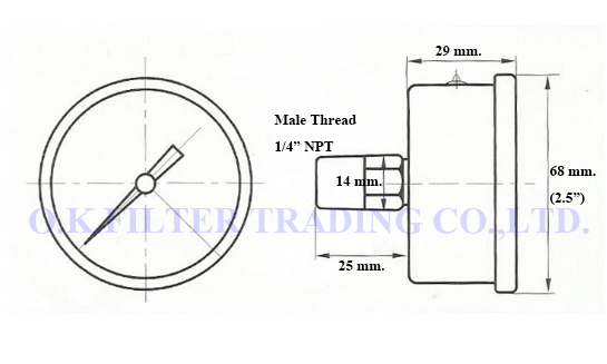 Oil Pressure Gauge 2.5" 0-350 PSI (0-25 Bar) มีน้ำมัน กันกระเทือน เกลียว 1/4" ยึดหลัง