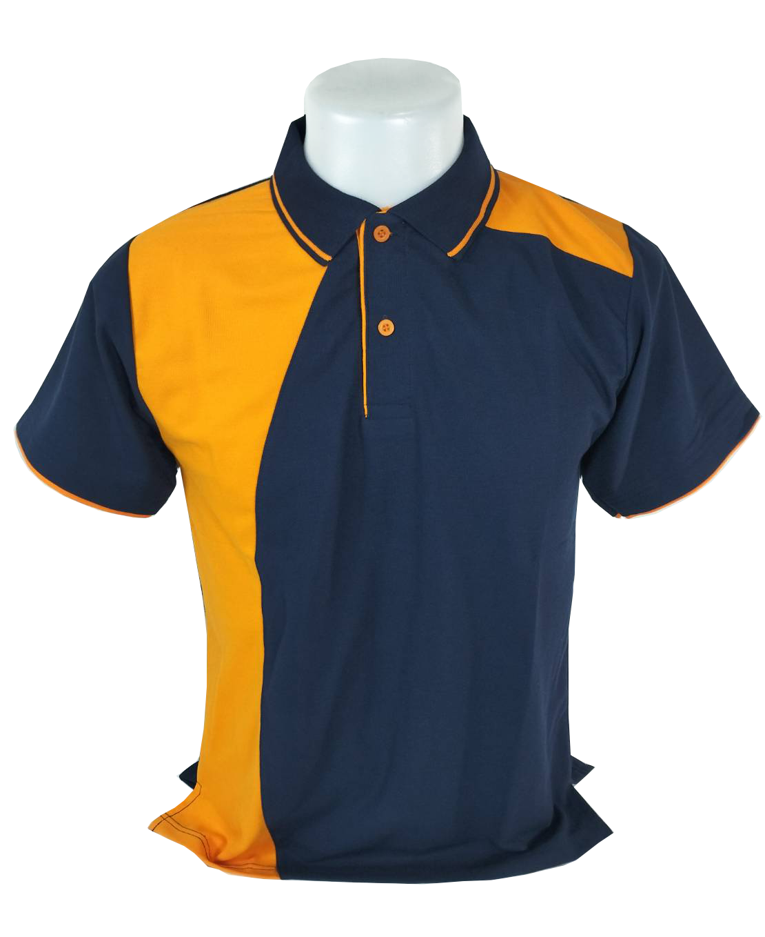 เสื้อโปโลทีซี สีน้ำเงินกรมเข้ม แต่งแบบด้วยสีส้ม ระบายความร้อนดีเยี่ยม