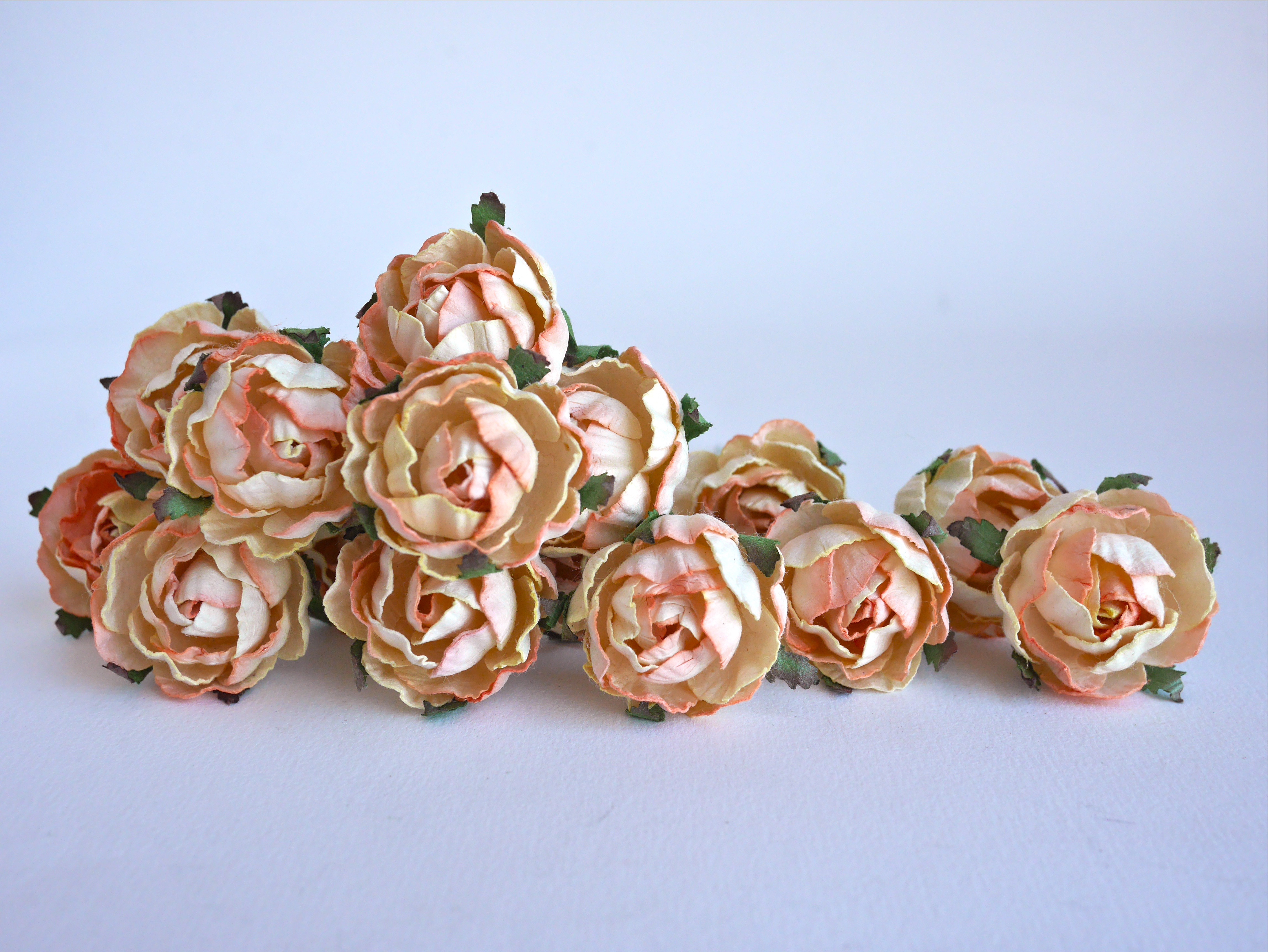 Paper flower, English peony Ranunculus roses 25 pcs., size 3.5 cm., pale peach brush color. สำเนา