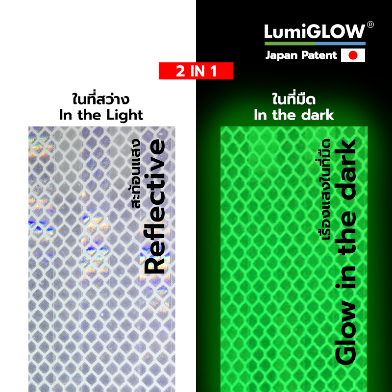 LumiGLOW® Prism Glow TAG สติ๊กเกอร์สะท้อนแสงและเรืองแสงได้ในที่มืดสำหรับติดกล่องท้ายอลูมิเนียมมอเตอร์ไซค์