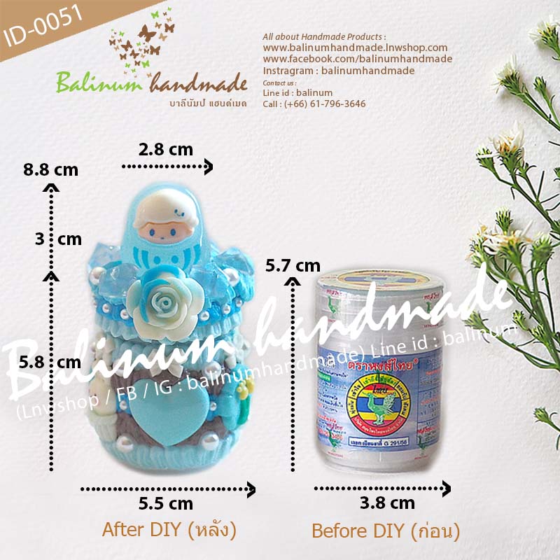 เคสยาดม DIY โมเดลดิมู่ ดารุมะเรืองแสง โดย บาลีนัมป์แฮนด์เมด ยาดมสมุนไพรตราหงส์ไทย (กระปุกสีขาว 8 cc.) ฟ้า (Blue)