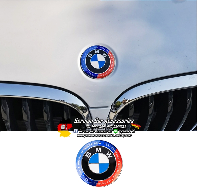Logo ฝากระโปรงหน้า,หลัง BMW ครบรอบ50ปีM ขนาด82mm (Logo ตัวนูน แบบครอบทับของเดิม)