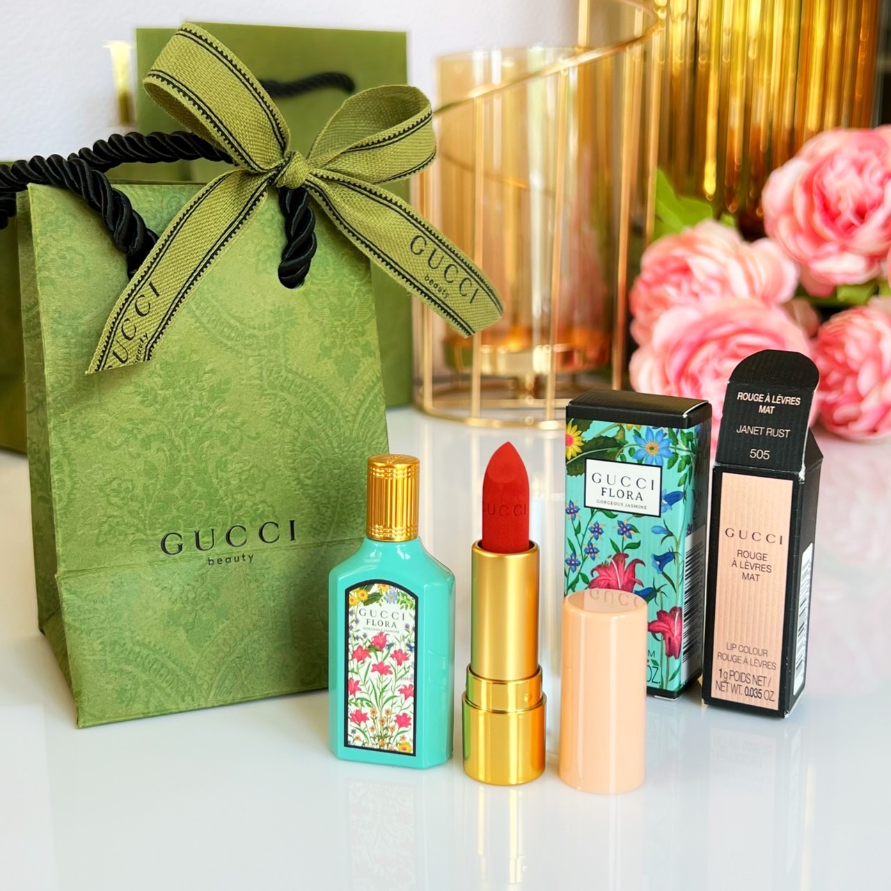 Gucci Flora Gorgeous Jasmine Perfume & Lip Matte Set mini # 505 Janet Rust