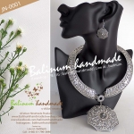 เซตสร้อยคอพร้อมจี้+ต่างหูชาวเขา งานฉลุลาย เงินรมดำ สไตล์โบฮีเมียน สวมใส่ง่าย เงิน (Silver)