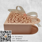 กล่องกระดาษสีชมพูรูปหัวใจฉลุลายมีโบว์ 5x7x3 cm. 50 ชิ้น : E004629
