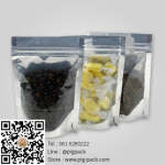 ถุงซองซิปฟอยล์หน้าใสหลังสีเงินเนื้อเงาแบบตั้งได้ 100 ชิ้น (คลิกเพื่อเลือกขนาด)