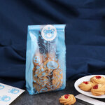 ถุงซองขุ่นขยายข้างลายการ์ตูนสีฟ้า ขนาด9x23+5.5cm. แพ็ค50ชิ้น