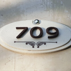 ป้ายบ้านเลขที่รูปวงรี ป้ายเลขที่ห้องสวยๆ เนื้อหินทรายเทียมสีขาว