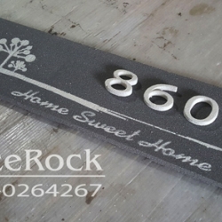 ป้ายบ้านเลขที่ ป้ายวินเทจสวยๆหินทรายลายต้นไม้ 3 ต้นสีเทา Home Sweet Home