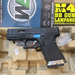 WE Glock19 G-Force Custom – เฟรมดำ สไลด์ดำ ลำกล้องเงิน