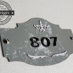 ป้ายบ้านเลขที่ อะคริลิคสีเทาลายขาว แนววินเทจ