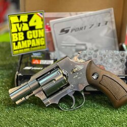 Wingun 733 2 นิ้ว ปืนลูกโม่ Co2 – สีเงินด้ามลายไม้