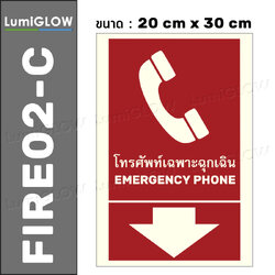 (FIRE02-C) ป้ายโทรศัพท์ฉุกเฉินเรืองแสง LumiGLOW 20 x 30 cm (เกรดญี่ปุ่น) ผ่านมาตรฐาน DIN-67510 class C