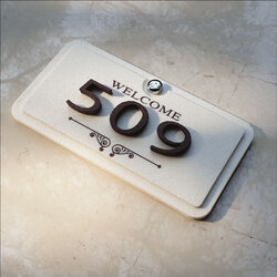 ป้ายบ้านเลขที่ Welcome รูปสี่เหลี่ยมผืนผ้าแนวนอน สีขาว ป้ายเลขที่ห้องสวยๆ