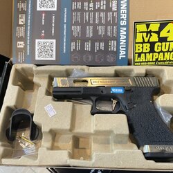 WE Glock17 Custom G-Force – เฟรมดำ สไลท์เงิน ลำกล้องทอง T5