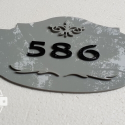 ป้ายบ้านเลขที่ อะคริลิคสีเทาตัวเลขดำ วินเทจ