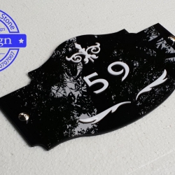 ป้ายบ้านเลขที่ อะคริลิคสีดำลายขาว ทรงวินเทจ