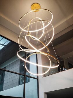 โคมไฟห้อย H721-6 GOLD ทรงวงแหวน 6 ชั้นสุดหรูสำหรับโถงสูง