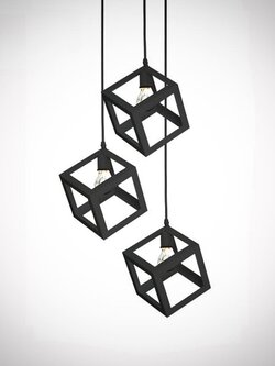โคมไฟแขวน 9018/3 BK และ 9018/1 BK ทรงลูกบาศก์สีดำมินิมอล