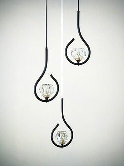 โคมไฟแขวน 10410-1 โครงเหล็กโค้ง พร้อมโคมแก้วคริสตัลทรงเหลี่ยม หรูหราทันสมัย