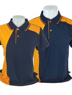 เสื้อโปโลทีซี สีน้ำเงินกรมเข้ม แต่งแบบด้วยสีส้ม ระบายความร้อนดีเยี่ยม