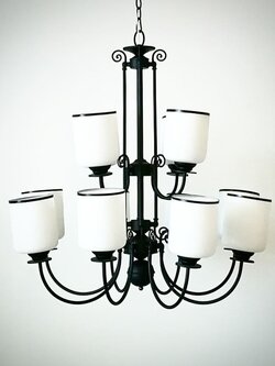 โคมไฟระย้า H28550/8+4 สไตล์คลาสสิก แขนโค้งหรู พร้อมโคมแก้ว