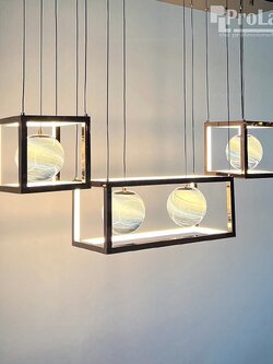โคมไฟแขวนกรอบสเตนเลส 7206 พร้อมลูกแก้วน้ำเงินหรูหรา