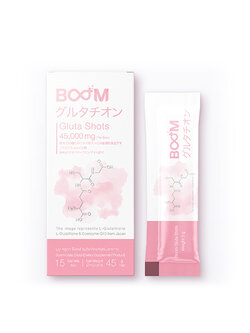 Boom Gluta Shots เทใส่ใต้ลิ้น ผิวใสด้วยส่วนผสมกว่า 20 ชนิด (1 กล่อง 15 ซอง)
