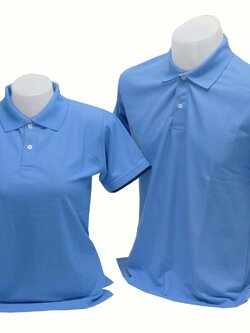 เสื้อโปโลชาย เสื้อโปโลหญิง ทีซี บลู แขนเบิ้ล ไม่มีลาย ผ้าเนื่อดี