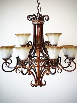 โคมไฟระย้า 3036/8+4 ดีไซน์วินเทจหรู โครงโลหะลายอ่อนช้อย