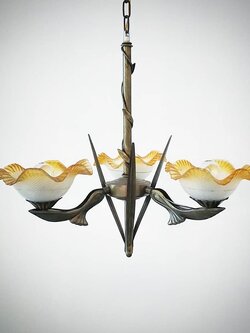 โคมไฟระย้า 6040/3 แก้วกลีบดอกไม้สีทอง ดีไซน์คลาสสิก