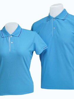 เสื้อโปโล สีฟ้า ปก แขน ทอลาย สีน้ำเงิน สีฟ้าอ่อน
