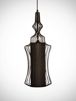 โคมไฟห้อย D8345 โครงเหล็กดีไซน์ศิลป์ พร้อมโคมผ้าสีดำหรู