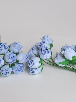 ดอกไม้กระดาษสา ดอกไม้กระดาษสา จตุจักร งานประดิษฐ์ ดอกไม้ทำข้อมือเพื่อนเจ้าสาว แต่งงาน, ดอกกุหลาบตูม 50 ดอก สีน้ำเงินตุ่น ขนาด 1.5 x 1.5 cm. paper flowers, budding roses flower 1.5x1.5 cm. 50 pieces. pale blue color.