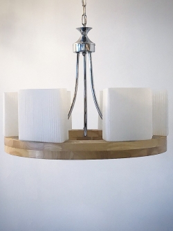 โคมไฟห้อย รุ่น 8548A-6P ดีไซน์ไม้และแก้วสไตล์โมเดิร์น